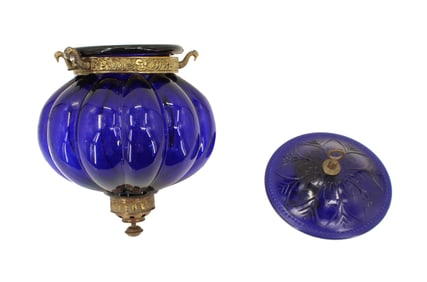 Val St. Lambert Clear Glass Hanging Lantern / Candle Holder