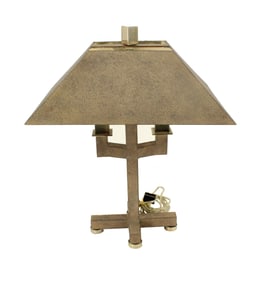 Mid Century Modern Mixed Metal Table Lamp With Metal Shade