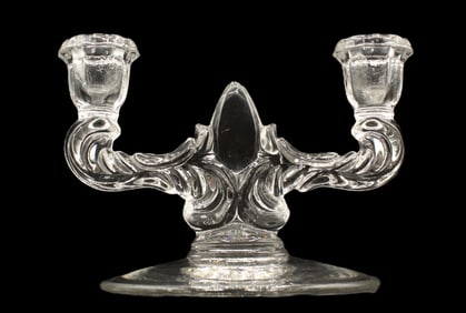 New Martinsville Glass Clear Teardrop Double Arm Candle Holder