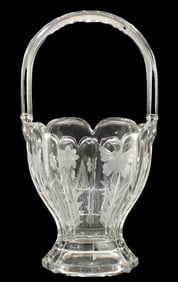 Antique Heisey Glass Basket With Etched Flowers