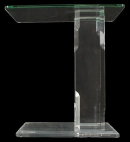 Clear Acrylic Pedestal or Side Table With Beveled Glass Rectangular Top