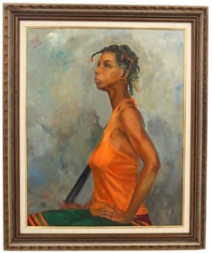 1971 Oil on Canvas Portrait of a Young African American Woman "Gail"