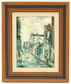 Pascal Cucaro Mid Century Street Scene Oil on Canvas Painting