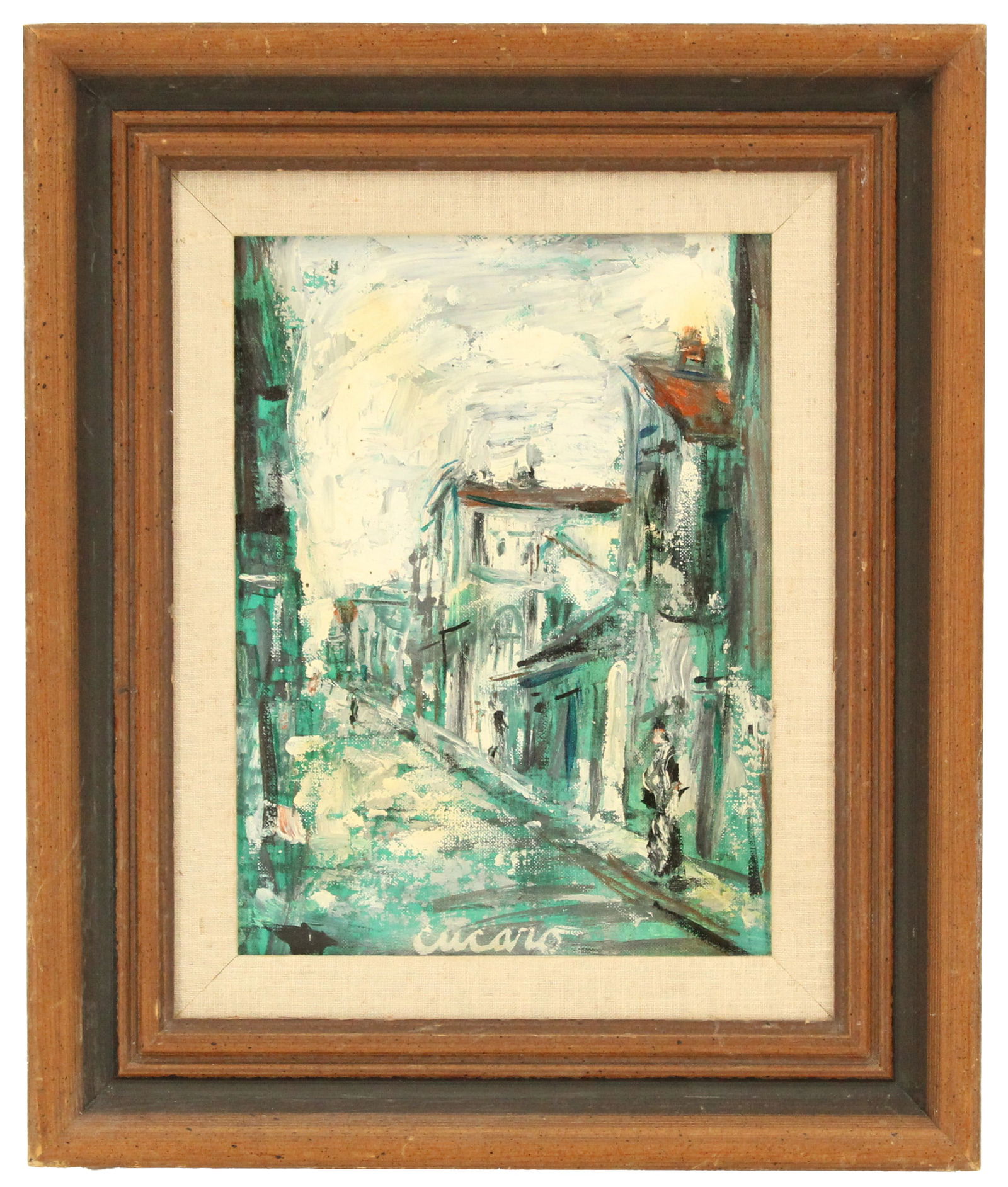 Pascal Cucaro Mid Century Street Scene Oil on Canvas Painting (1 of 9)