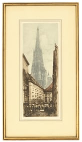Herta Czoernig-Gobariz (1886-1970) Austrian Etching of St. Stephens Cathedral in Vienna