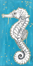 Patti Suzette (21st Century) American, Oil on Canvas Pop Art Seahorse "Blowing Bubbles 1"