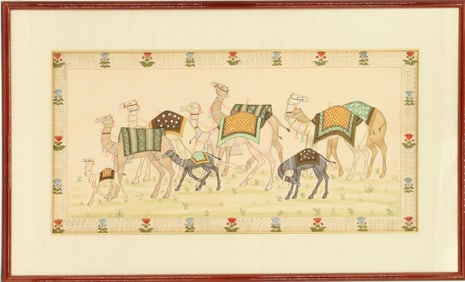 Indian Watercolor on Paper Caravan of Camels
