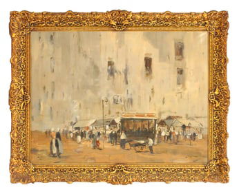 Jan Rijlaarsdam (1911-2007) Dutch, City Market Scene Oil on Canvas