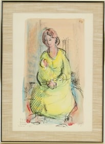 Signed Watercolor Figural, Mother and Child