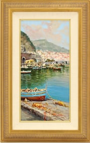 Andrea Savino (Born 1958) Italian, Oil on Canvas Harbor Landscape