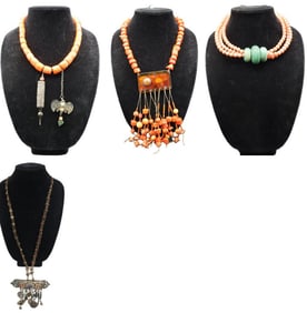 (4) Coral Beaded Necklaces