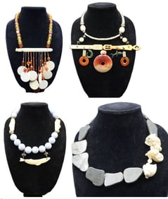 (4) Beaded and Bone Necklaces