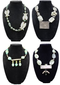 (4) Green Hardstone Necklaces