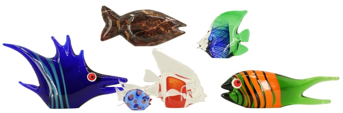 Collection of 6 Glass / Stone Tropical Fish Sculptures
