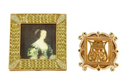 Jay Strongwater (Born 1960) American, (2) Gilt and Enamel Picture Frames