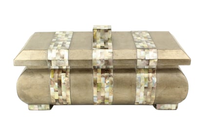 Pewter-Toned Composite Lidded Box with Mother of Pearl Accents