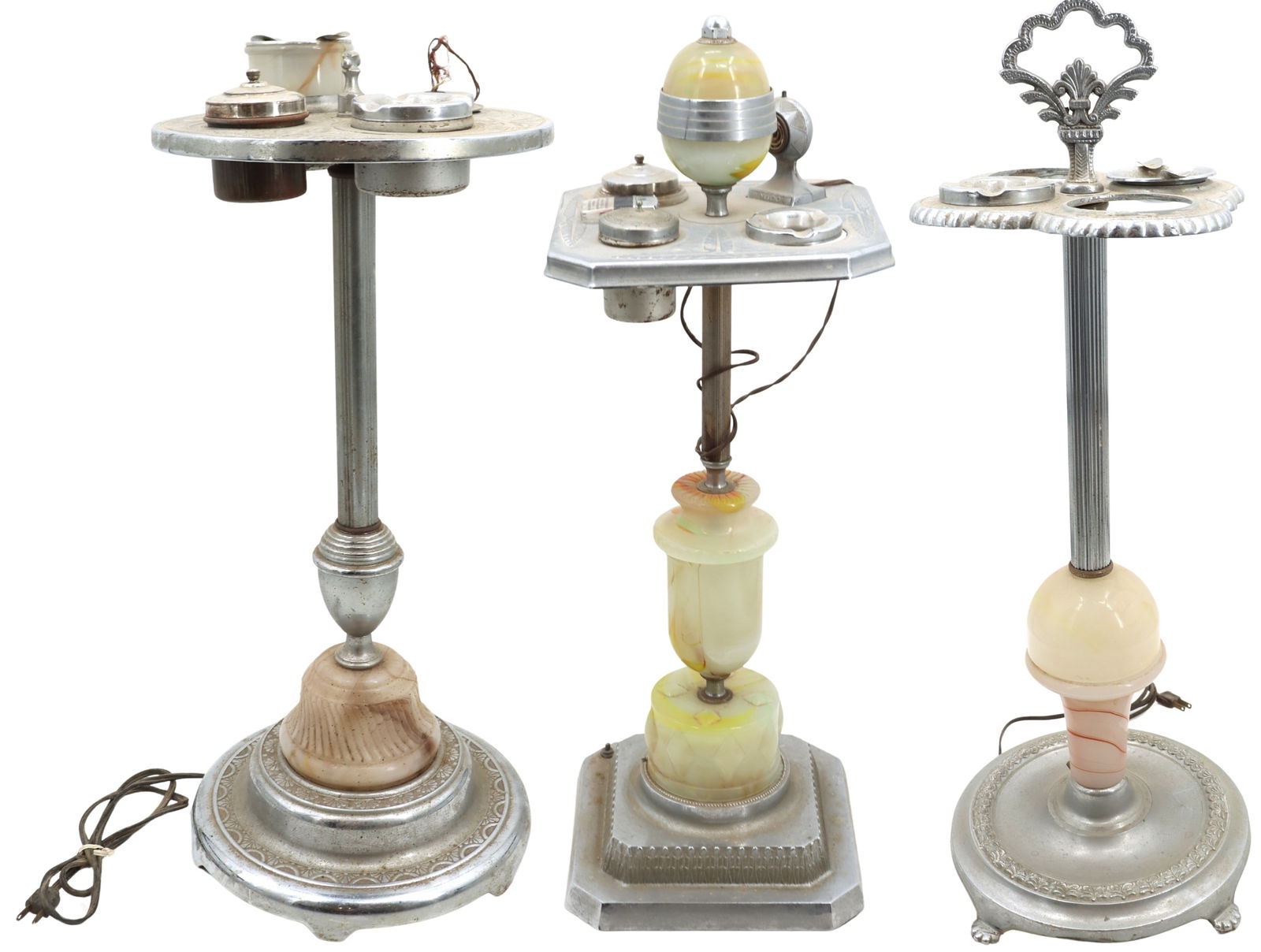 Group of 3 Art Deco Aluminum and Slag Glass Smoking Stands (1 of 20)