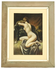 Signed Reli Gouache Artistic Nude Figural
