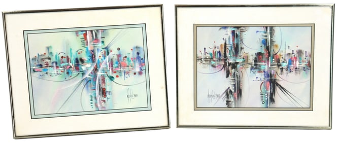 Pair of Kukin 1989 Modern Abstract Artworks