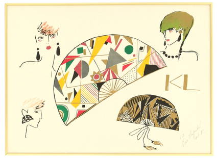 Karl Lagerfield (1933–2019) German, Fashion Design Sketches: Karl Lagerfield (1933–2019) German, Fashion Design Sketches. Signed in lower right. Size: 19 x 25 3/4 in. Karl Lagerfeld (1933–2019) was a German fashion designer, artist, and creati