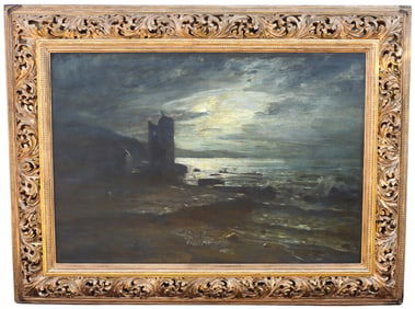 Large 19th Century European Luminous Maritime Oil on Canvas