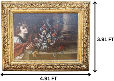 Monumental 18th Century Italian School Figure with Still Life