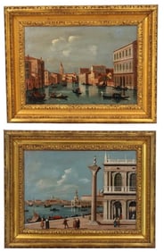 A Pair of Canaletto Style Antique Paintings of Venice