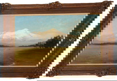 Nikolay Leganger (1832-1905) American, "Mount Shasta, Cal" 1897 Rare Western Bear Hunting Scene Oil