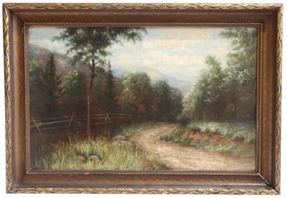 Antique Oil on Canvas Landscape Likely Hudson River School