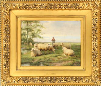 Jef Louis Van Leemputten (1865-1948) Belgium, Oil on Canvas Sheep