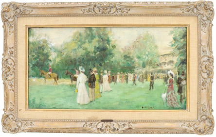 Gabriel Spat (1890-1967) French American, Oil on Board "Longchamp in Paris"