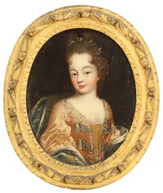 18th Century French School Oil on Canvas Portrait of a Young Lady in Pink Bodice