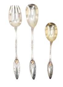 (3) French Sterling Silver and 18 Karat Gold Spoons - 10.520 ozt.