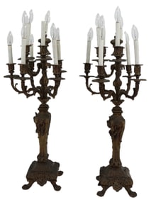 Pair of Bronze Candelabras Electrified