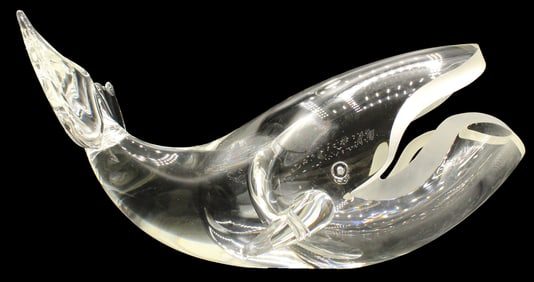 Large Steuben Signed Open Mouthed Glass Whale