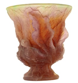 Daum France Pate de Vere Burgundy to Green Floral Vase