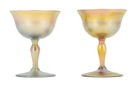 Pair of Louis Comfort Tiffany Gold Favrile Goblets
