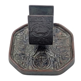 Tiffany Studios Zodiac Bronze Ashtray Match Box Holder