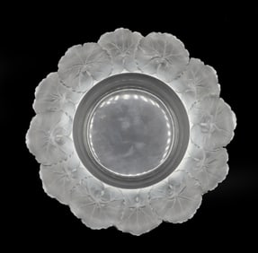 French Frosted Glass Lalique Honfleur Floral 8 Inch Glass Bowl