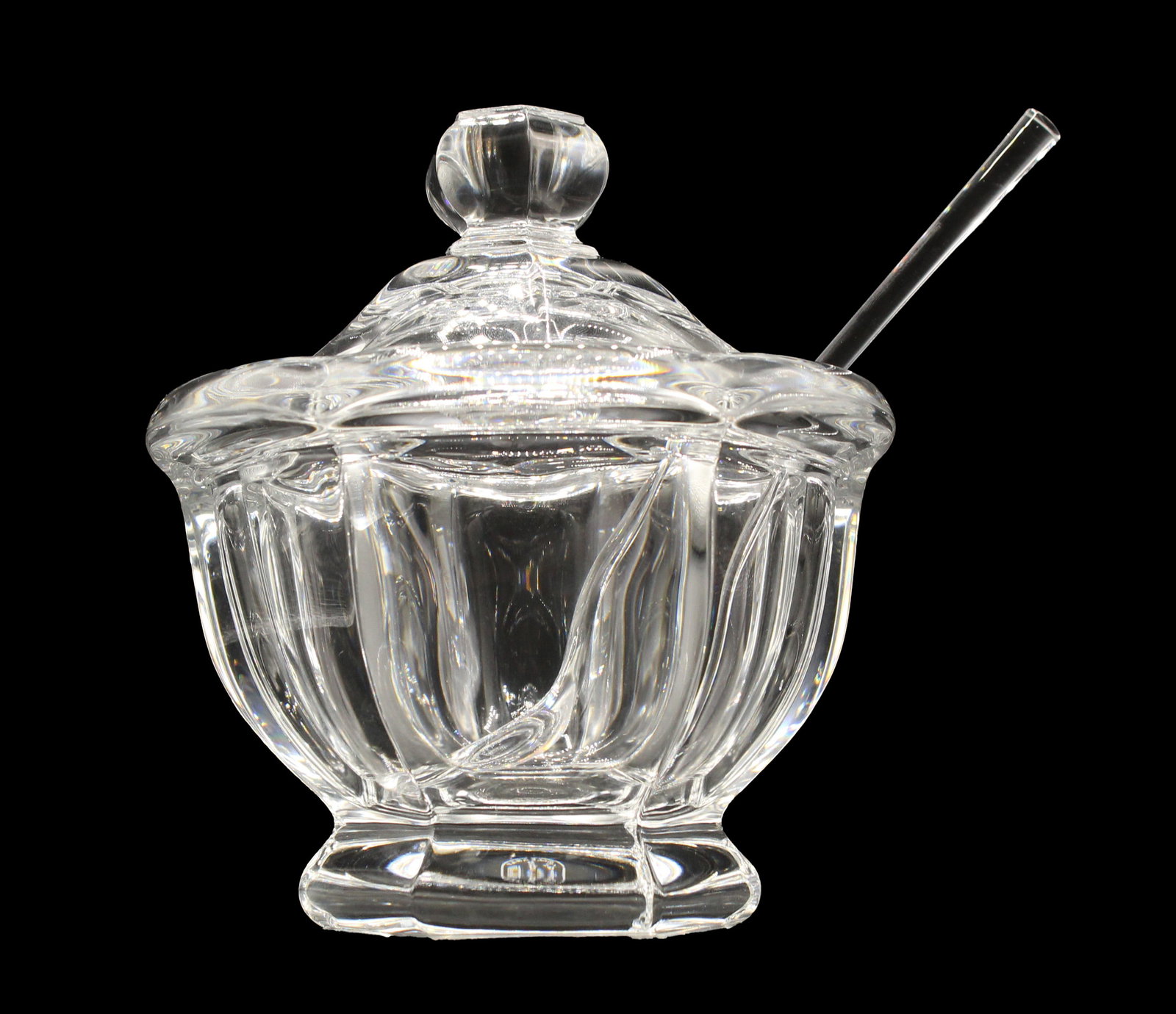 French Baccarat Harcourt Missouri Jam Jar With Spoon: French Baccarat Harcourt Missouri Jam Jar With Spoon. Could be used as a mustard jar. Size: 5 x 5 1/2 in. #6662