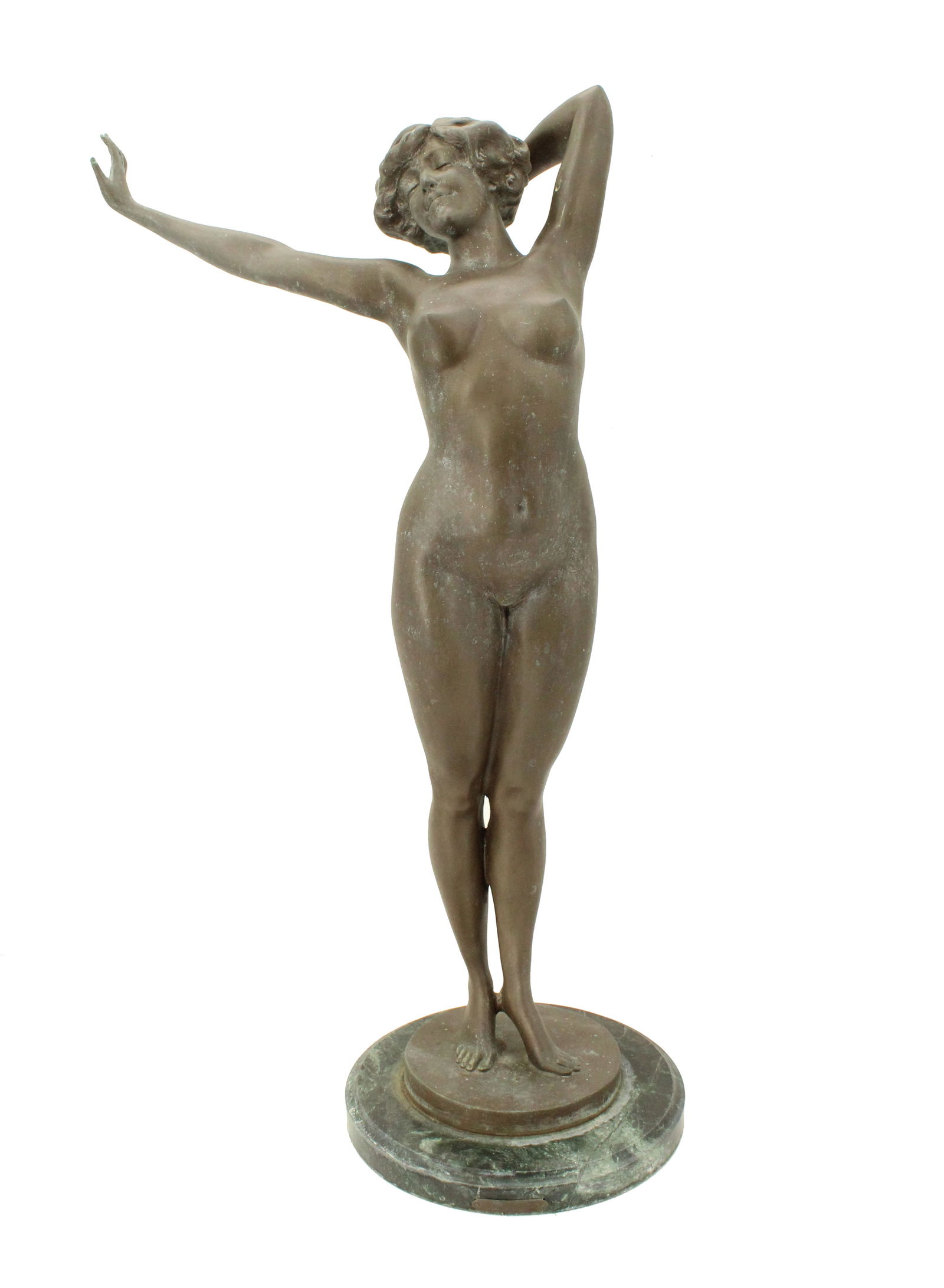 After Paul Philippe (1870-1930) French, Bronze Sculpture Nude Woman: After Paul Philippe (1870-1930) French, Bronze Sculpture Nude Woman. Titled "Le Reveil" Signed on the base of the bronze. Has a placard that reads the artist name and a title awakening. 