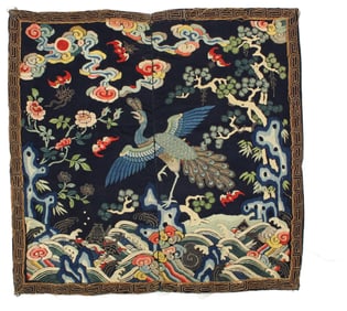 Antique Chinese Embroidered "Peacock" Rank Badge