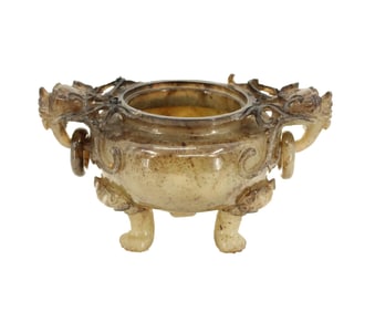 Chinese Imperial Jade Tri Footed Incense Burner/Censer - AS IS