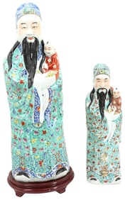 Pair of Chinese Signed Famille Rose Porcelain Figure of Mythological Fu-Xing