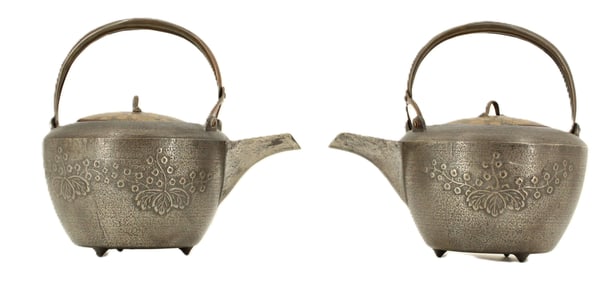 Pair of Edo Period Cast Iron Ceremonial Gilt Lacquerware Teapot