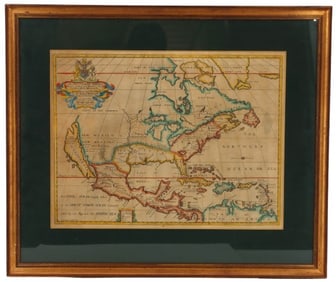 Antique Map Showing California as an Island, Edward Wells (1667-1727) English, "A New Map of North