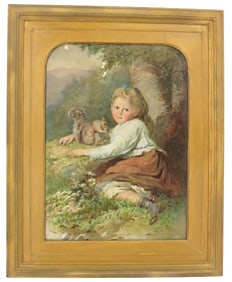Elizabeth Murray (1815-1882) American, born England Painting of a Young Girl with Squirrel