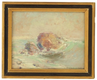 Arthur-Dominique Rozaire (1879-1922) Canada/California "Seascape with Rocks" Oil on Wood Panel