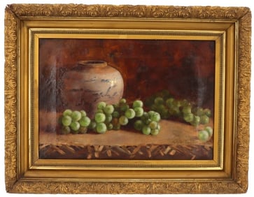 Mary Hester Swift (1866-1905) American, California Still Life Oil on Canvas Painting with Grapes and