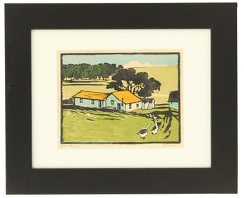 William Seltzer Rice (1873-1963) Color Woodblock Print "Daisy Farm"
